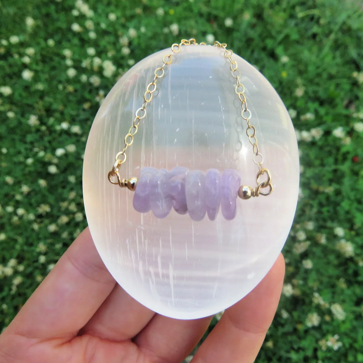 Lavender Purple Jade Necklace w/ Chip Stone Beads | Jade Crystal Jewelry