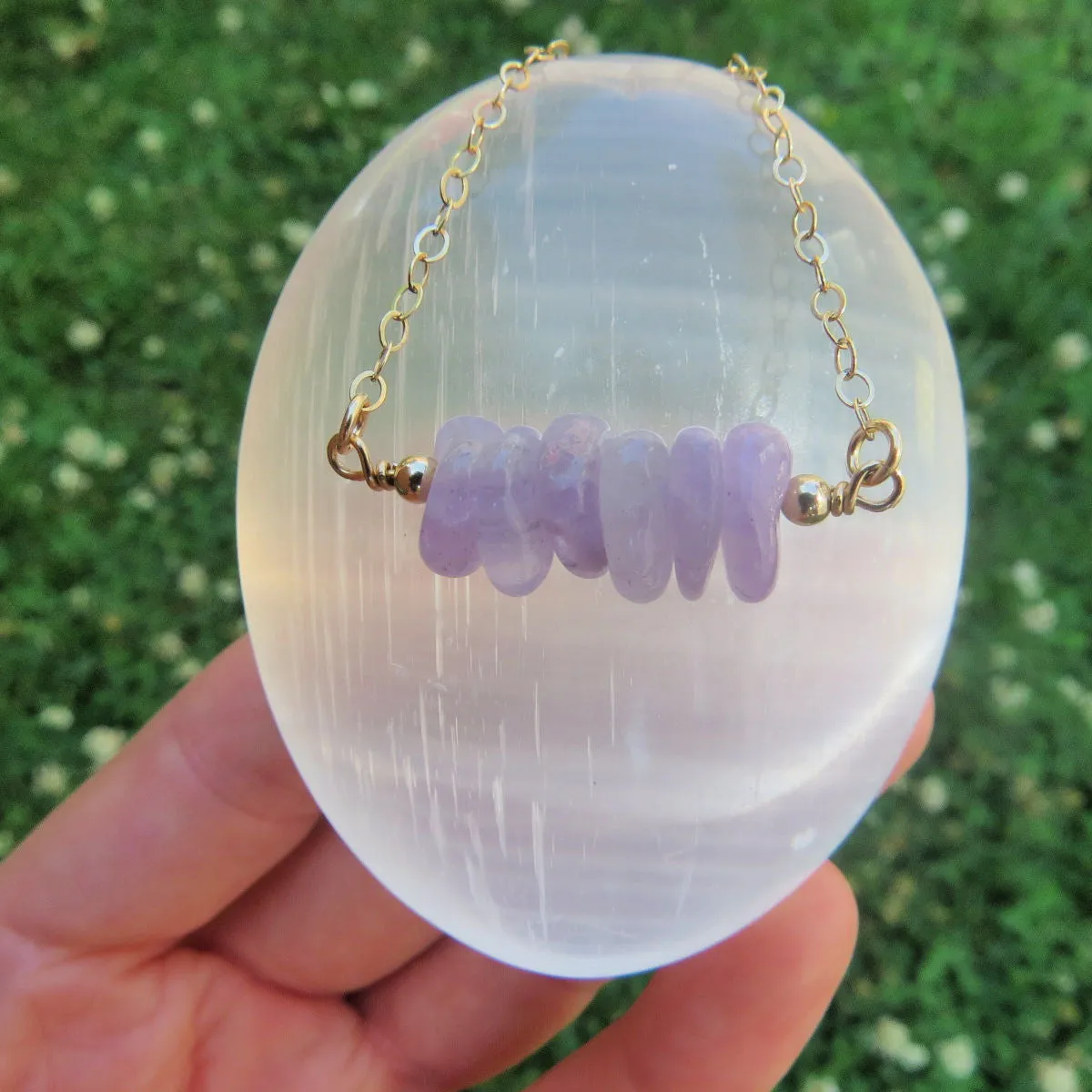 Lavender Purple Jade Necklace w/ Chip Stone Beads | Jade Crystal Jewelry