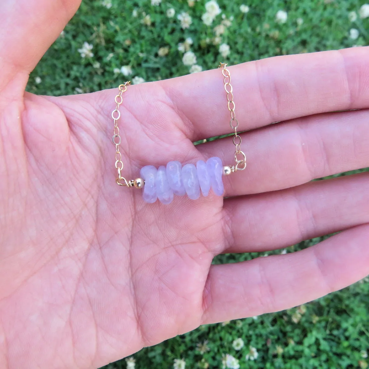 Lavender Purple Jade Necklace w/ Chip Stone Beads | Jade Crystal Jewelry