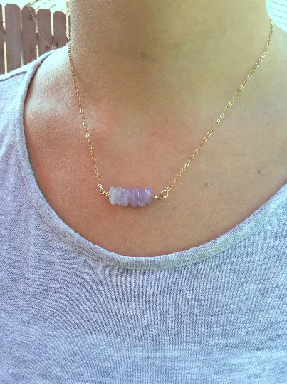 Lavender Purple Jade Necklace w/ Chip Stone Beads | Jade Crystal Jewelry
