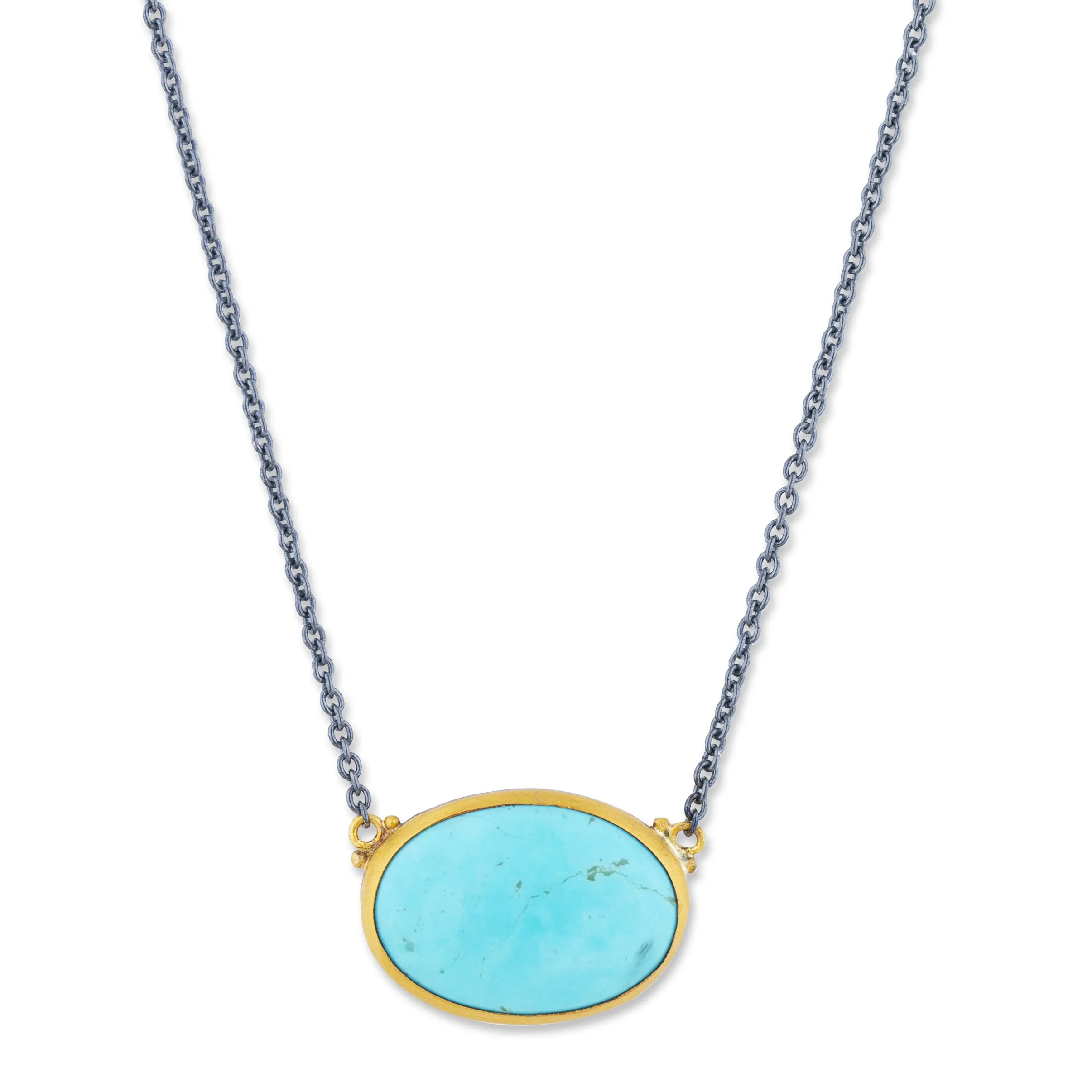 Lika Behar 24k Gold & Silver "Gela" Oval Kingman Arizona Turquoise Necklace