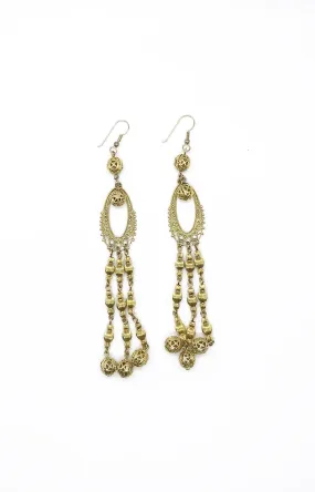 Long Elaborate Gold Filigree Bead Earrings