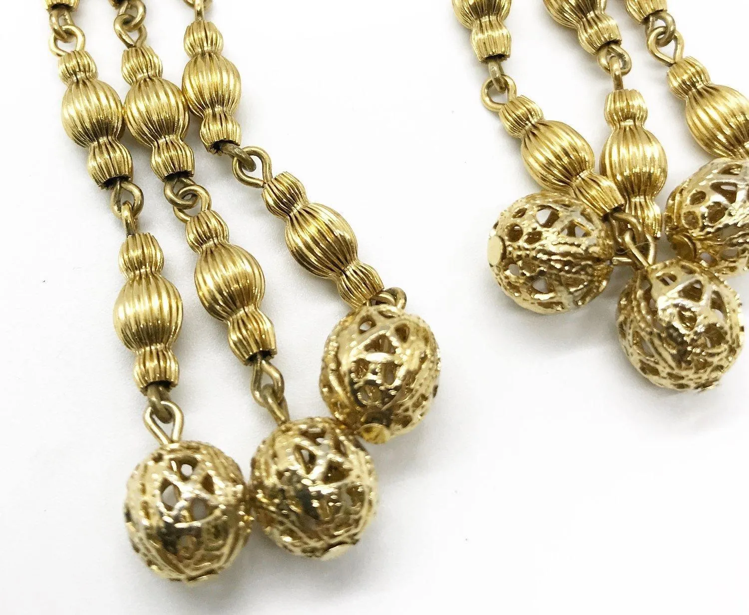 Long Elaborate Gold Filigree Bead Earrings