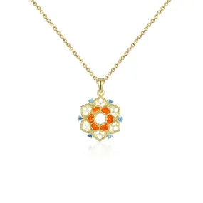 Lotus Pattern Series Blue Zircon Enamel Hollow Flower Pendant Silver Necklace for Women