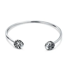 Love Message Filigree Bangle Bracelet with Screw Clasp for European Beads, Silver