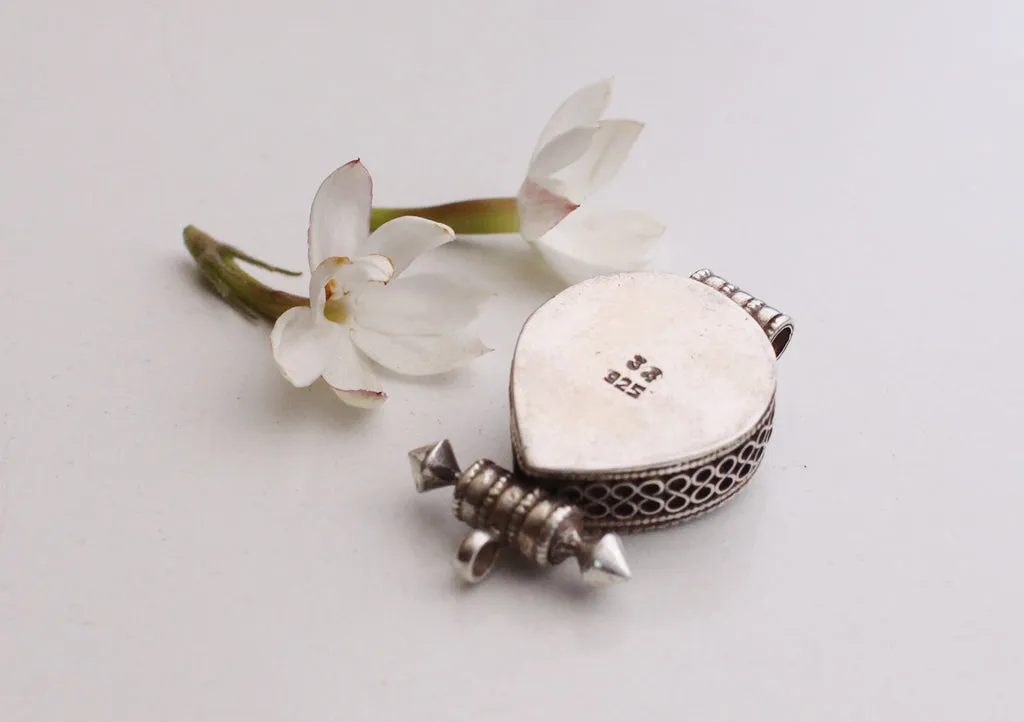 Love Shaped Hand Carved Silver Sterling Filigree Pendant with Adorning Coral