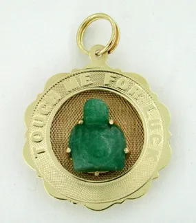 Lucky Buddha Pendant in Jade and 14 Karat Gold