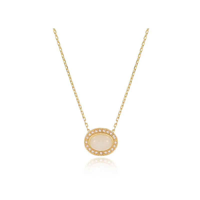 Luxurious White Jade and Pearl Necklace with S925 Silver Pendant