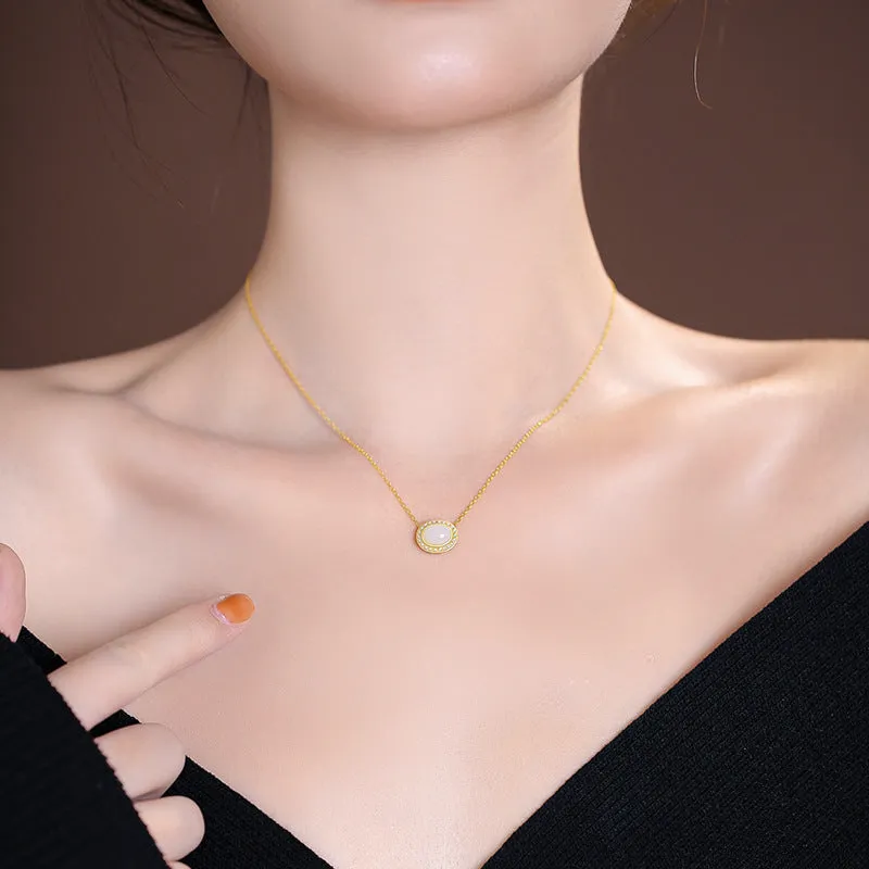 Luxurious White Jade and Pearl Necklace with S925 Silver Pendant