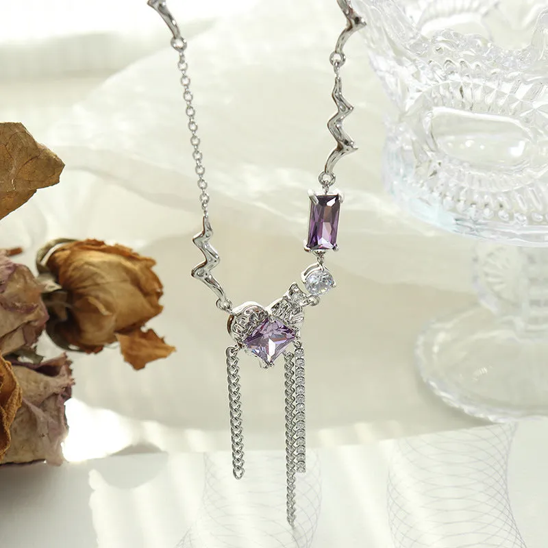 Luxurious Zircon Tassel Necklace with Heart Pendant - Fashionable Copper Jewelry for Women