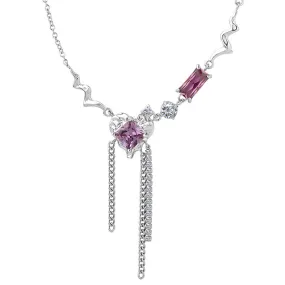 Luxurious Zircon Tassel Necklace with Heart Pendant - Fashionable Copper Jewelry for Women