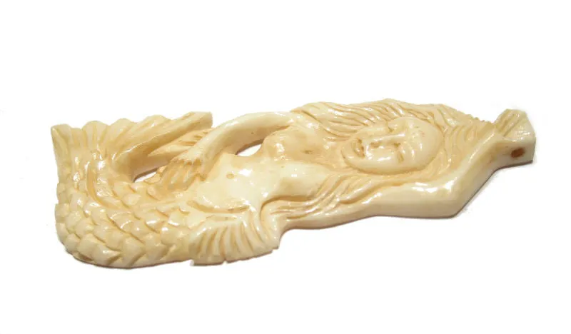 Mermaid Hand Carved Bone Pendant 2