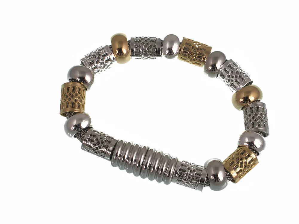 Mesh Bracelet with Filigree Tubes Beads and Magnetic Clasp