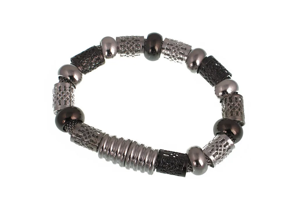 Mesh Bracelet with Filigree Tubes Beads and Magnetic Clasp