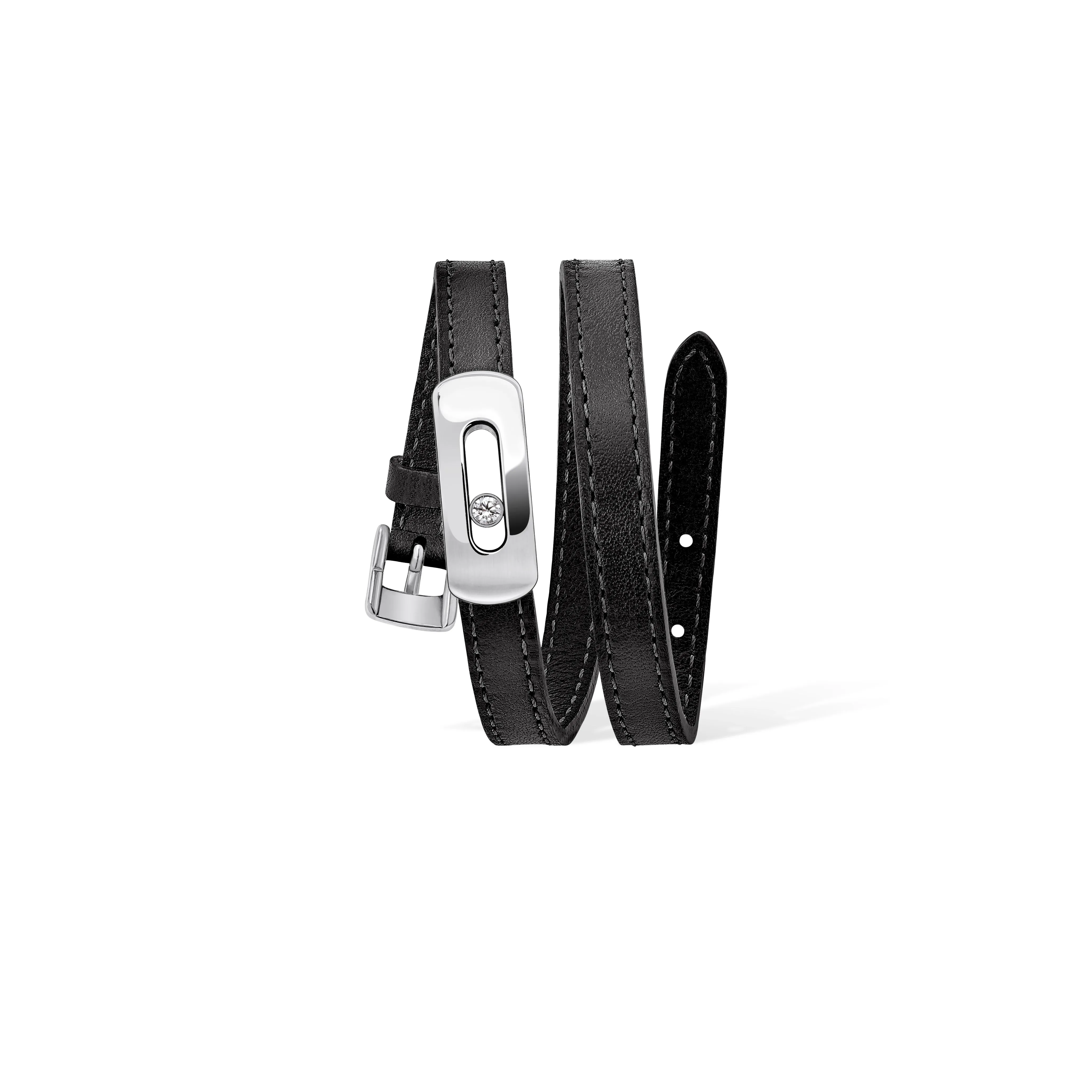 MESSIKA, MY MOVE LEATHER BRACELET, BLACK, WHITE GOLD