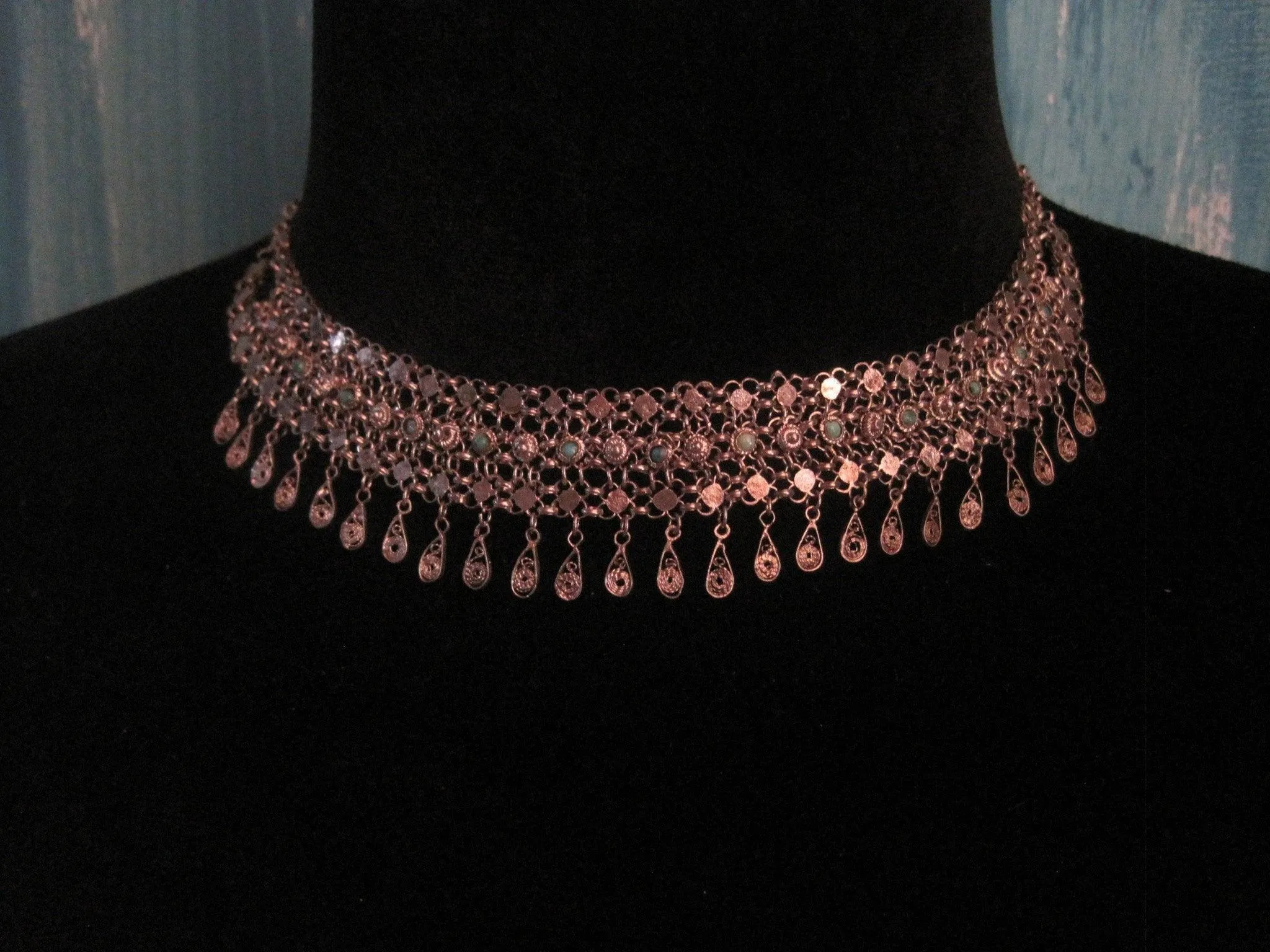 Middle East Silver and Turquoise Filigree Necklace