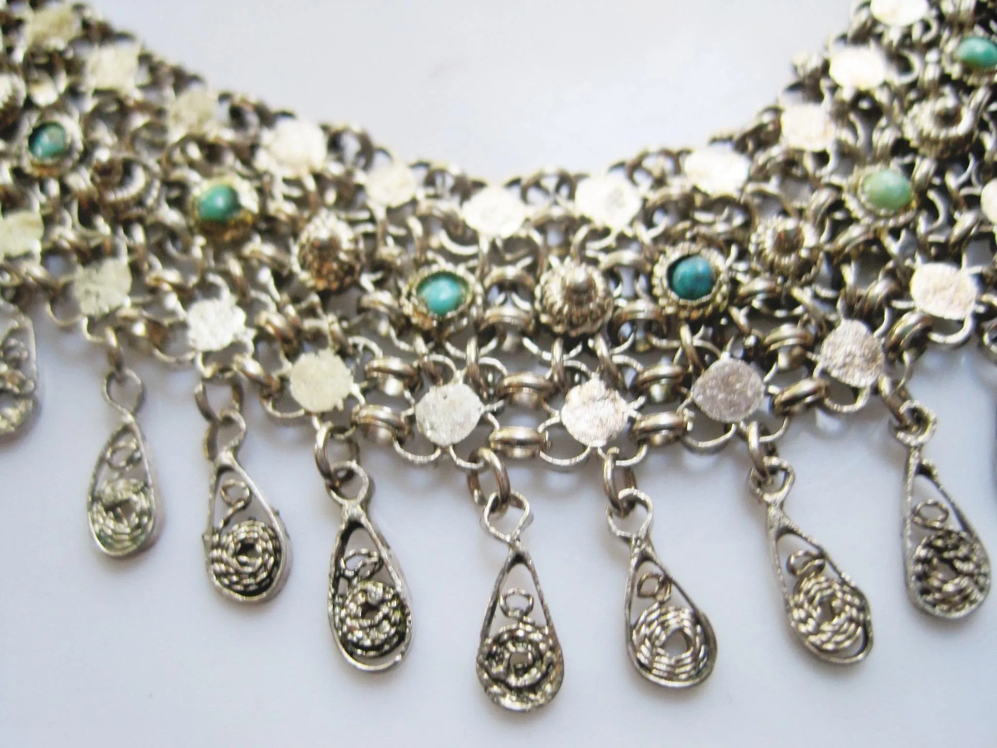 Middle East Silver and Turquoise Filigree Necklace