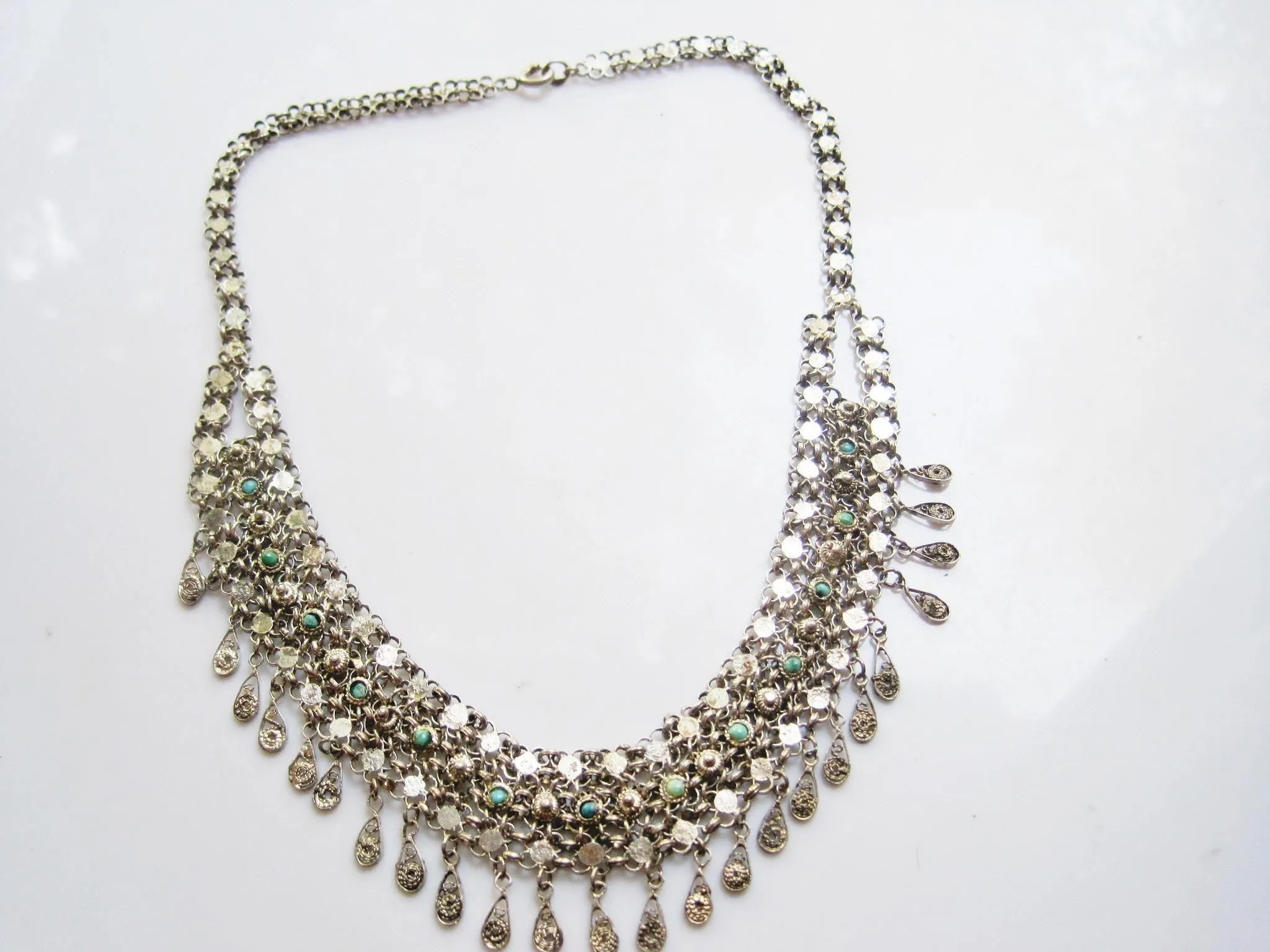 Middle East Silver and Turquoise Filigree Necklace
