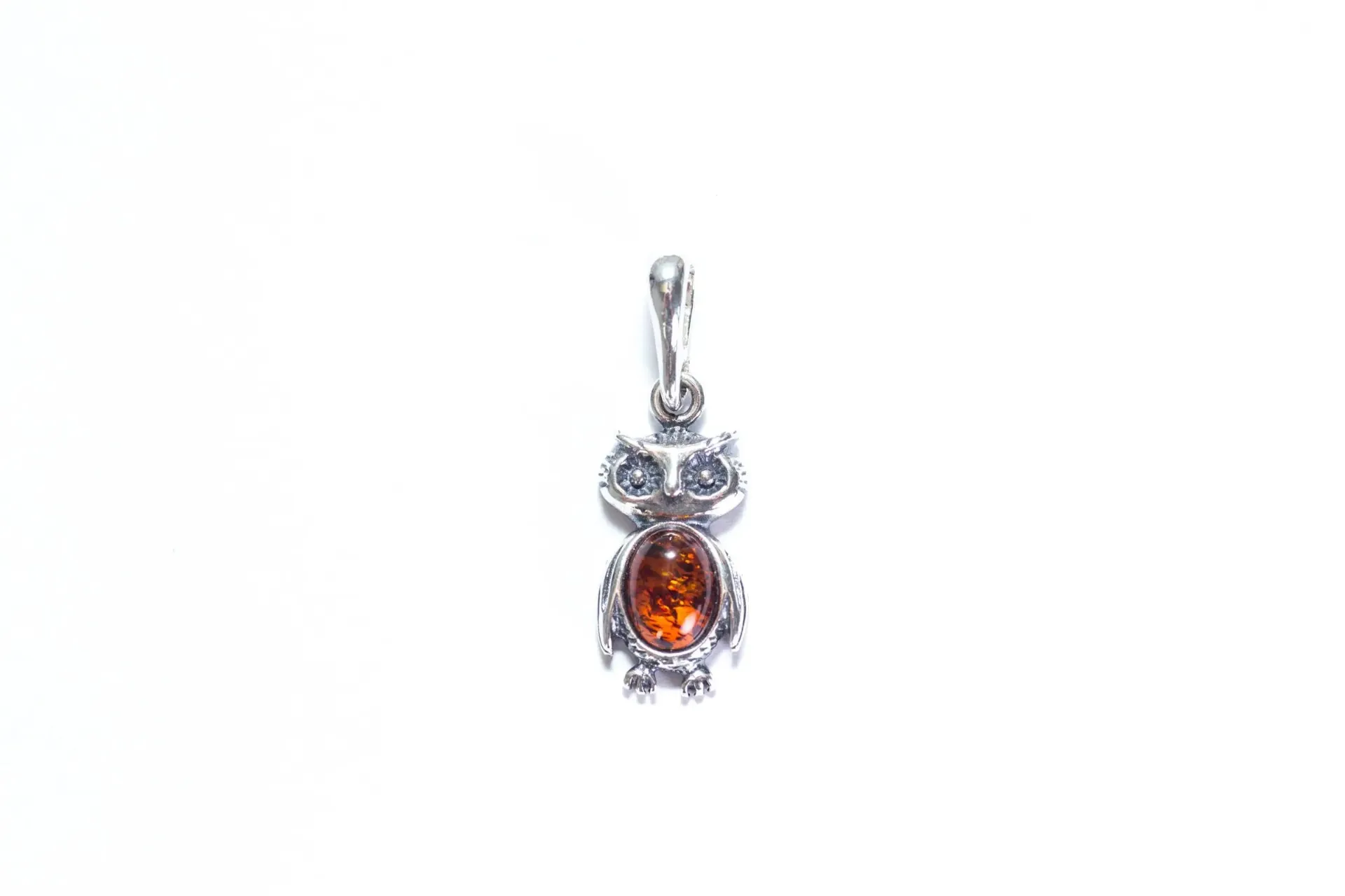 Mini Owl Charm Pendant - Handcrafted Sterling Silver Owl Necklace with Baltic Amber Stone - Perfect Gift for Wisdom and Learning