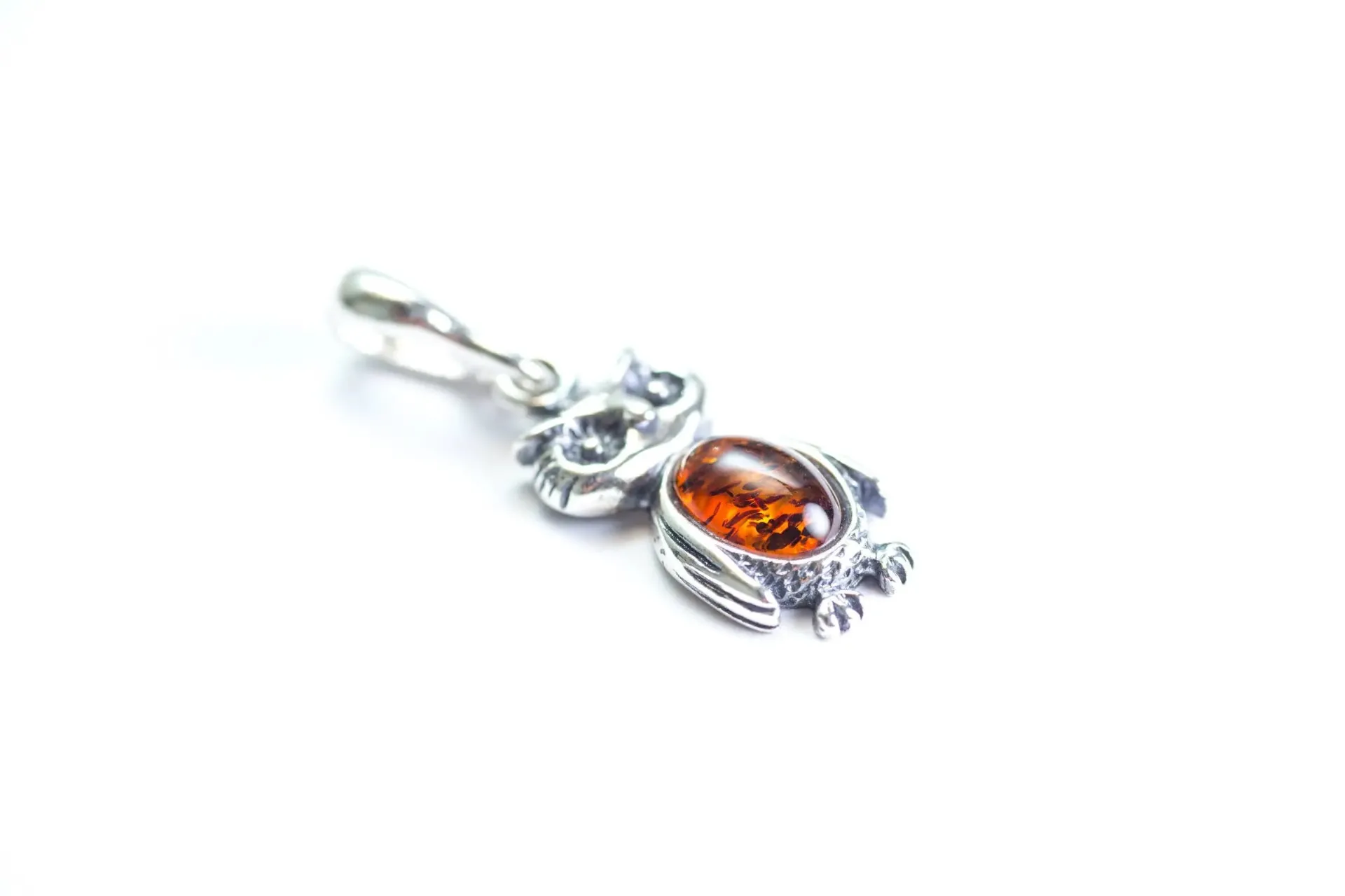 Mini Owl Charm Pendant - Handcrafted Sterling Silver Owl Necklace with Baltic Amber Stone - Perfect Gift for Wisdom and Learning