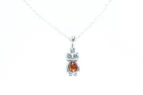 Mini Owl Charm Pendant - Handcrafted Sterling Silver Owl Necklace with Baltic Amber Stone - Perfect Gift for Wisdom and Learning