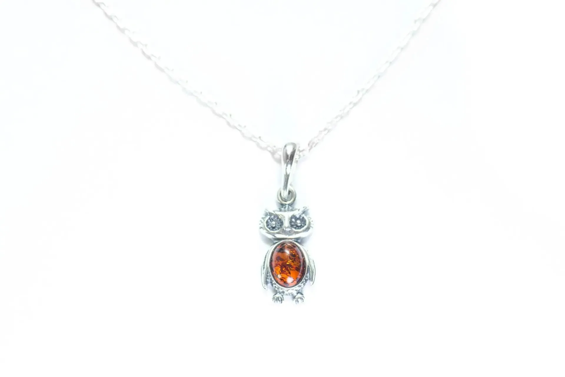 Mini Owl Charm Pendant - Handcrafted Sterling Silver Owl Necklace with Baltic Amber Stone - Perfect Gift for Wisdom and Learning