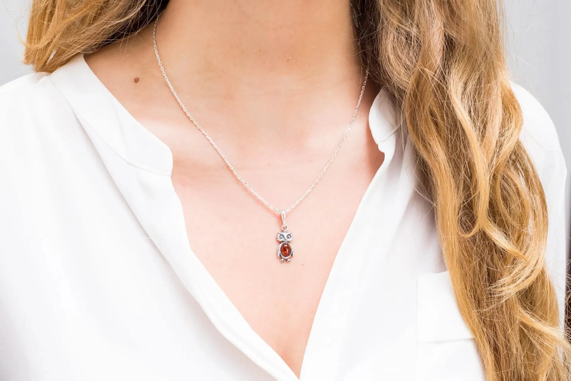 Mini Owl Charm Pendant - Handcrafted Sterling Silver Owl Necklace with Baltic Amber Stone - Perfect Gift for Wisdom and Learning