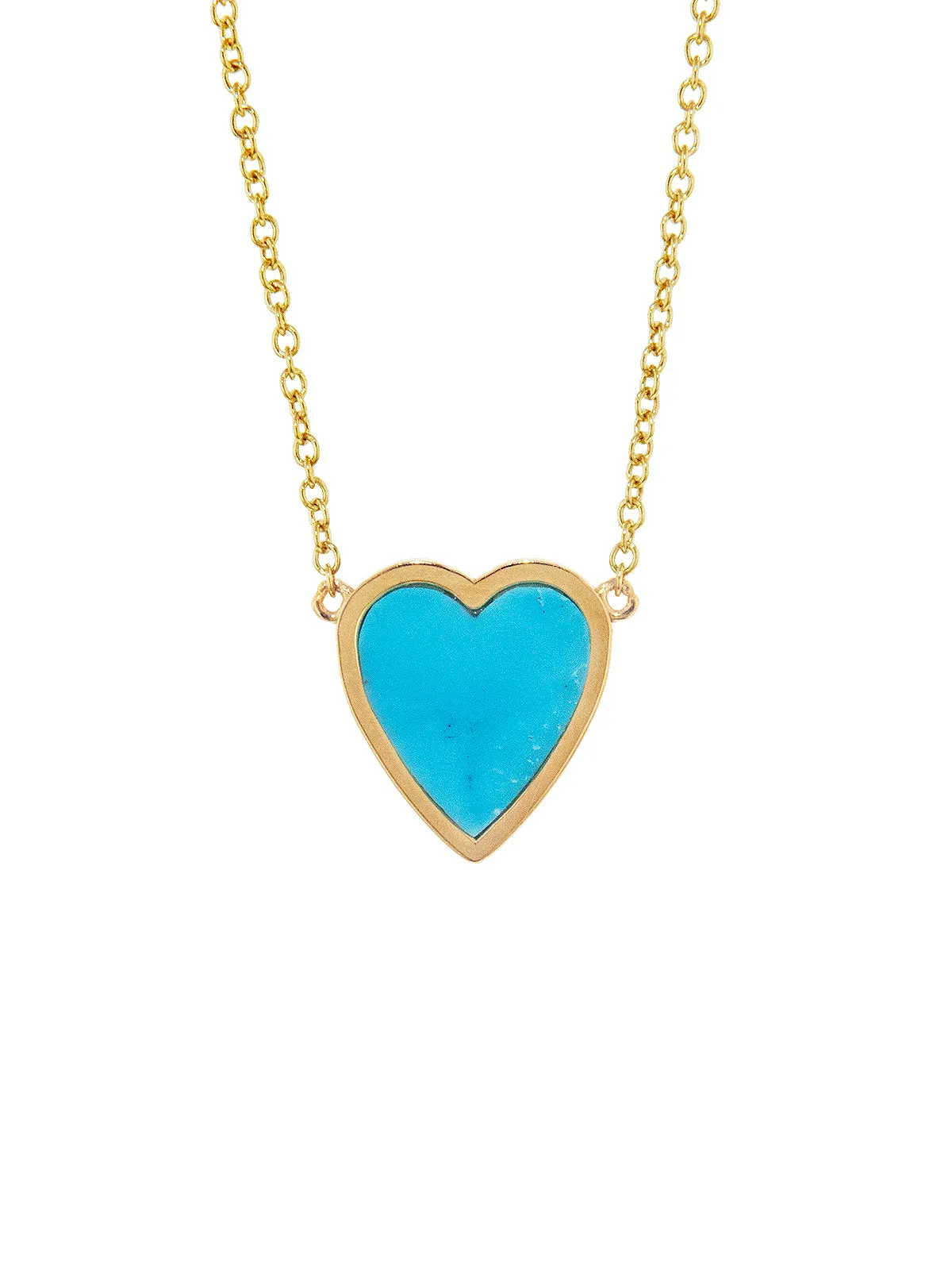 Mini Turquoise Inlay Heart Yellow Gold Necklace