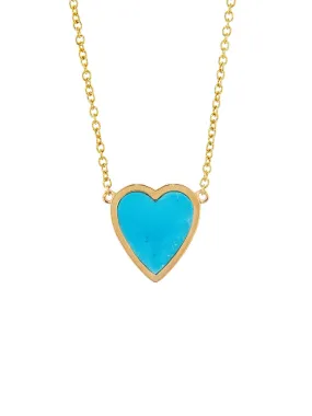 Mini Turquoise Inlay Heart Yellow Gold Necklace