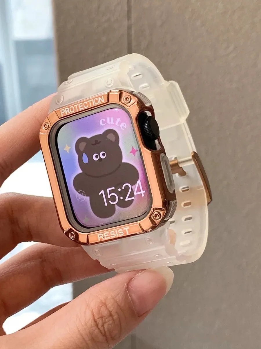 Minimalist Unisex Sports Clear Strap Watch Band Series 12 3 4 5 6 7 8 9 Ultra Generation 38mm 40mm 41mm 42mm 44mm 45mm 49mm   iWatch Case