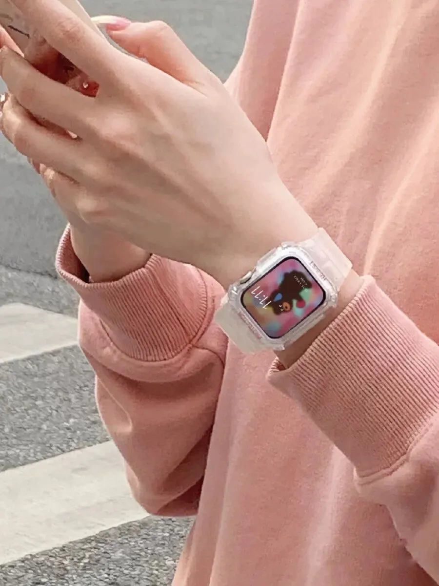 Minimalist Unisex Sports Clear Strap Watch Band Series 12 3 4 5 6 7 8 9 Ultra Generation 38mm 40mm 41mm 42mm 44mm 45mm 49mm   iWatch Case
