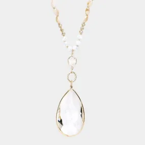 Multi Beaded Teardrop Lt Colored Topaz Stone Pendant Long Necklace
