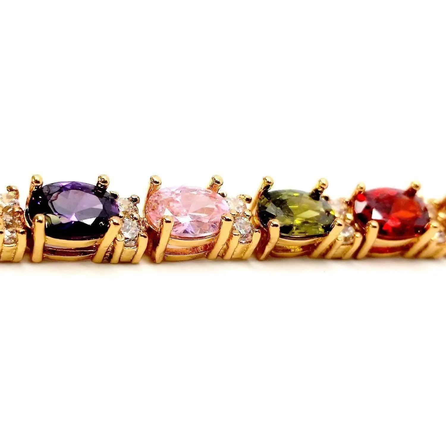 Multicolor Oval Austrian Crystal Tennis Bracelet in 18K Gold Gold plated