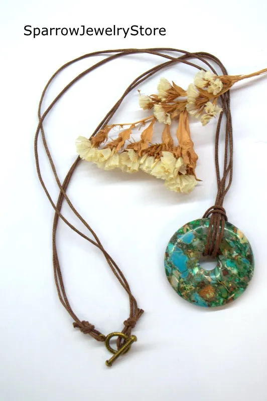 Natural malachite turquoise pendant Malachite donut pendant necklace Turquoise malachite jewelry Gemstone jewelry Handmade gift for her