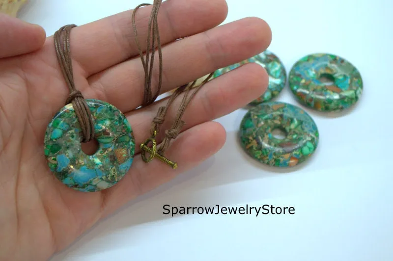 Natural malachite turquoise pendant Malachite donut pendant necklace Turquoise malachite jewelry Gemstone jewelry Handmade gift for her