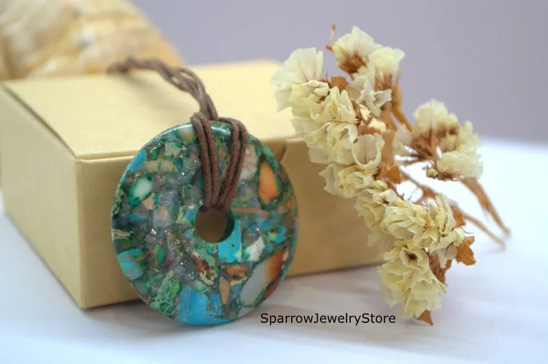 Natural malachite turquoise pendant Malachite donut pendant necklace Turquoise malachite jewelry Gemstone jewelry Handmade gift for her