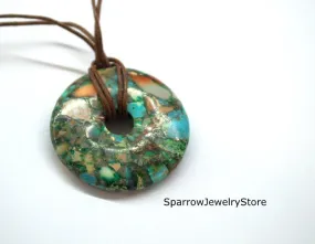 Natural malachite turquoise pendant Malachite donut pendant necklace Turquoise malachite jewelry Gemstone jewelry Handmade gift for her