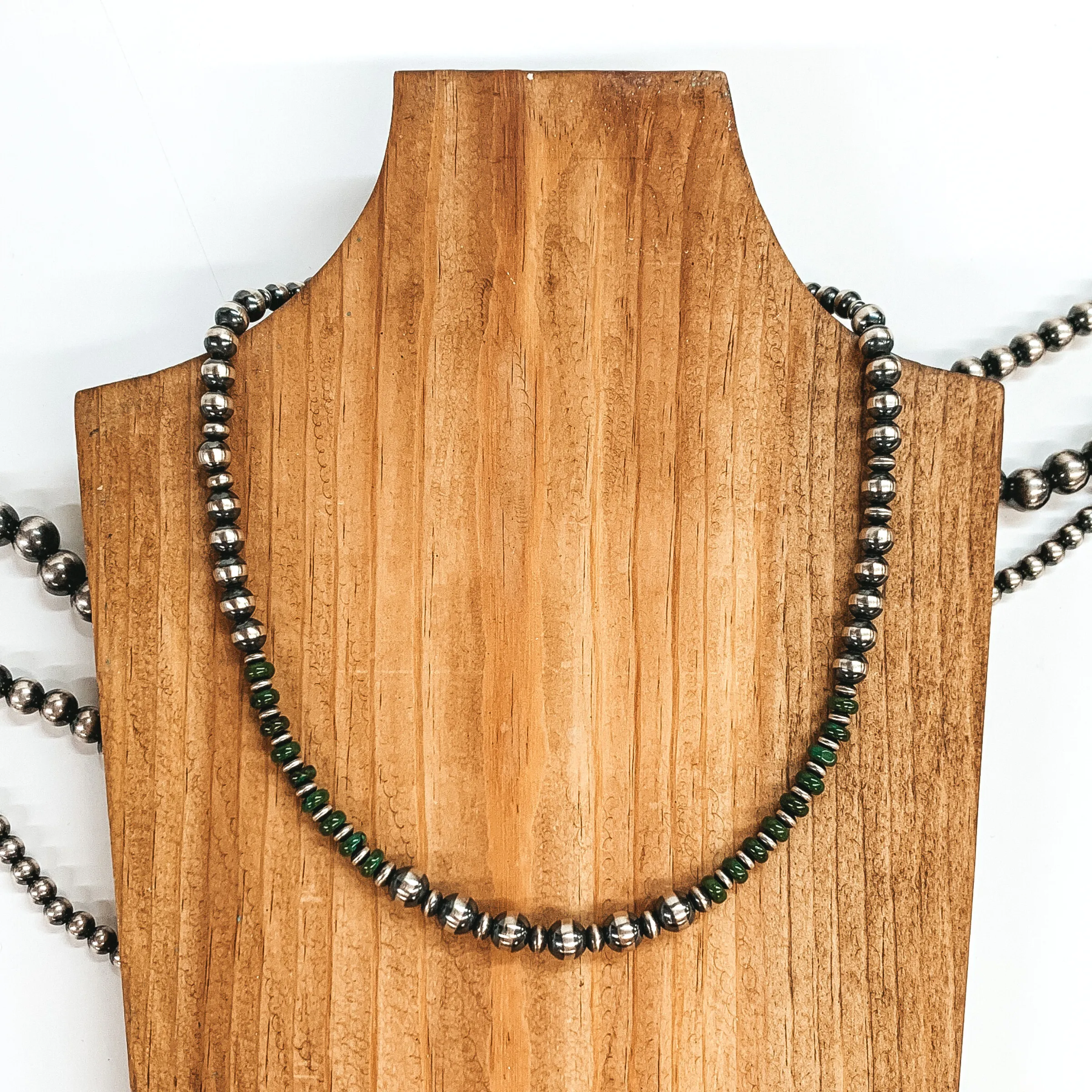 Navajo | Navajo Handmade Sterling Silver 6-7mm Navajo Pearl Necklace with Turquoise Spacers