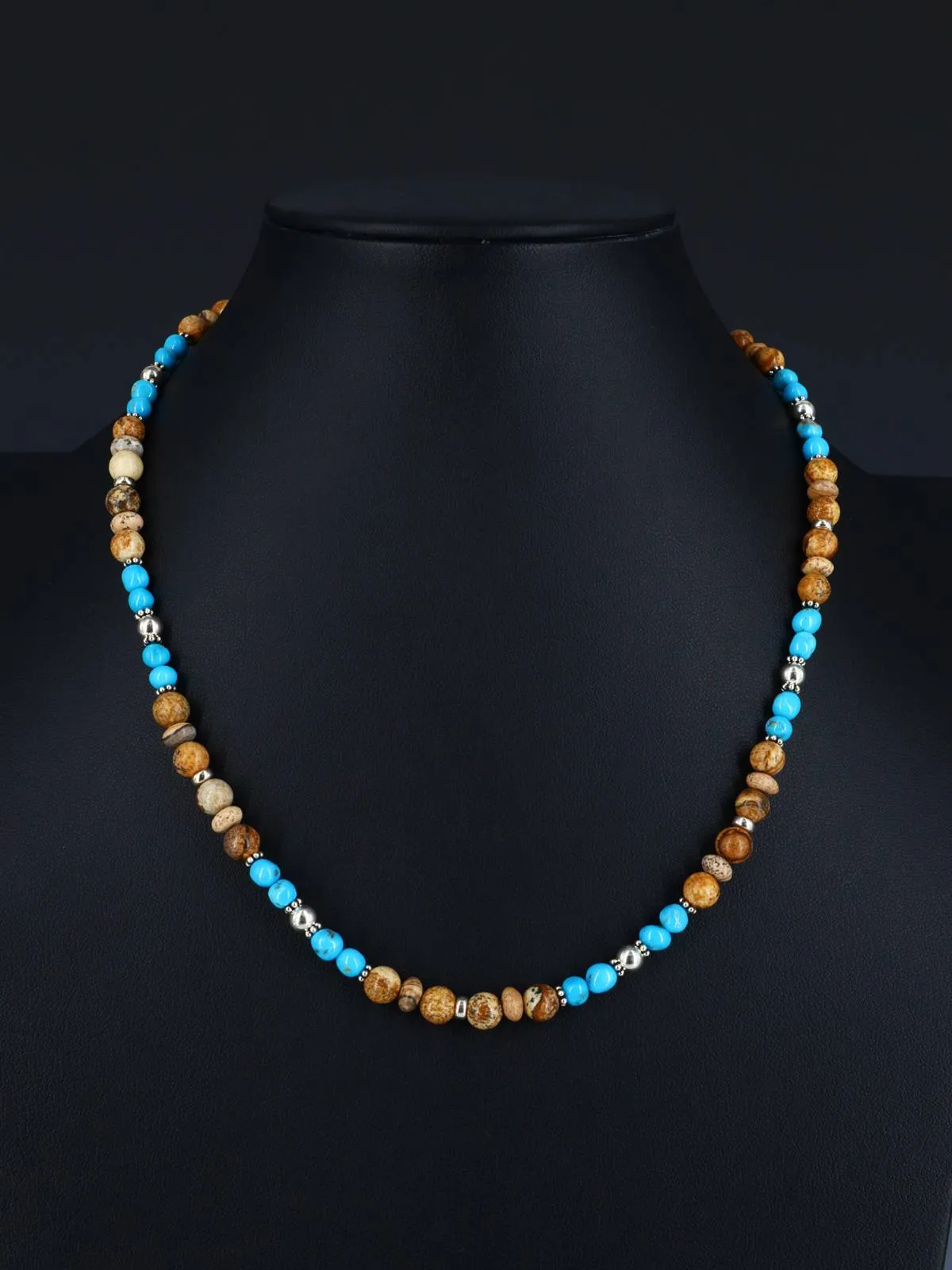 Navajo Turquoise and Jasper Single Strand Beaded Necklace