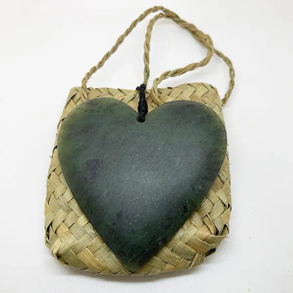 Ngai Tahu NZ Greenstone 7cm Matt Heart Necklace