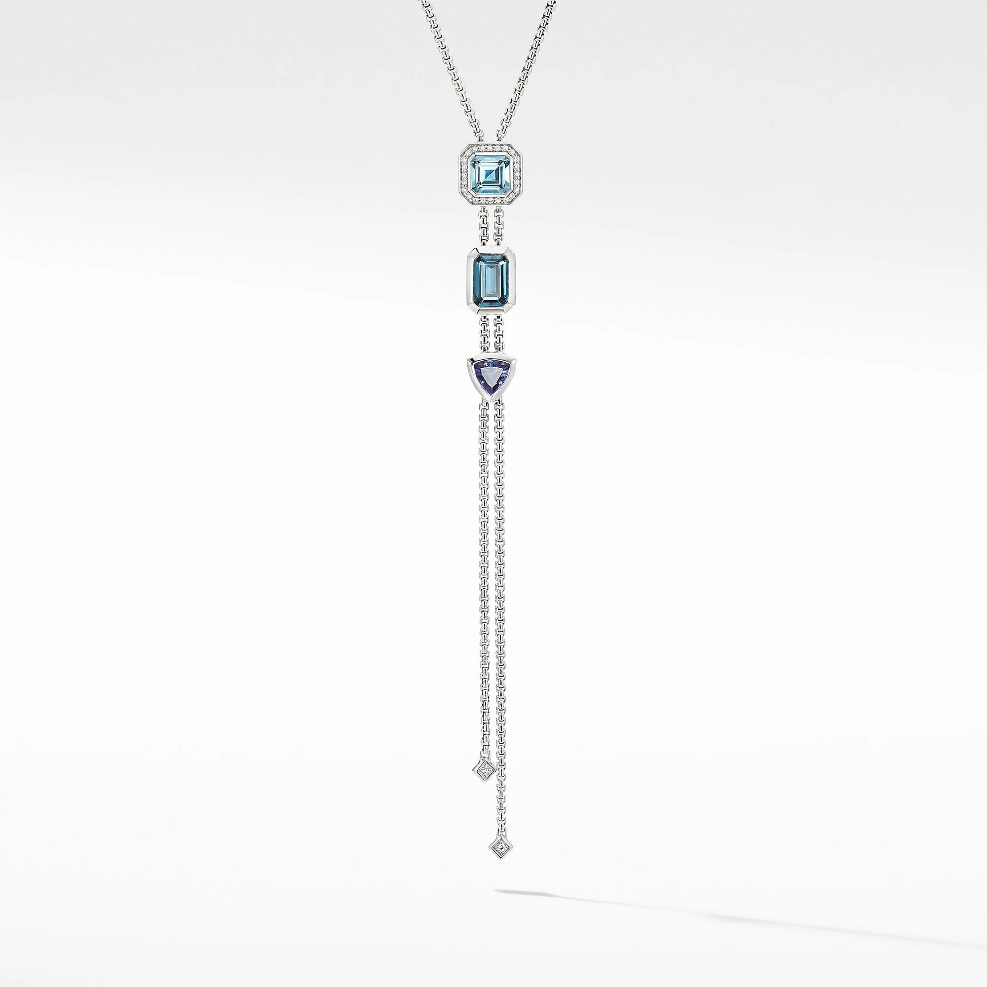Novella Y Necklace with Blue Topaz and  Pave Diamonds