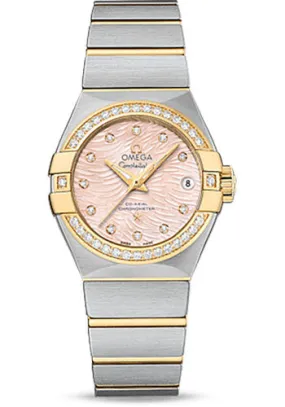 Omega Constellation Co-Axial Watch - 27 mm Steel Case - Diamond-Set Yellow Gold Bezel - Pink Mother-Of-Pearl Dial - 123.25.27.20.57.005