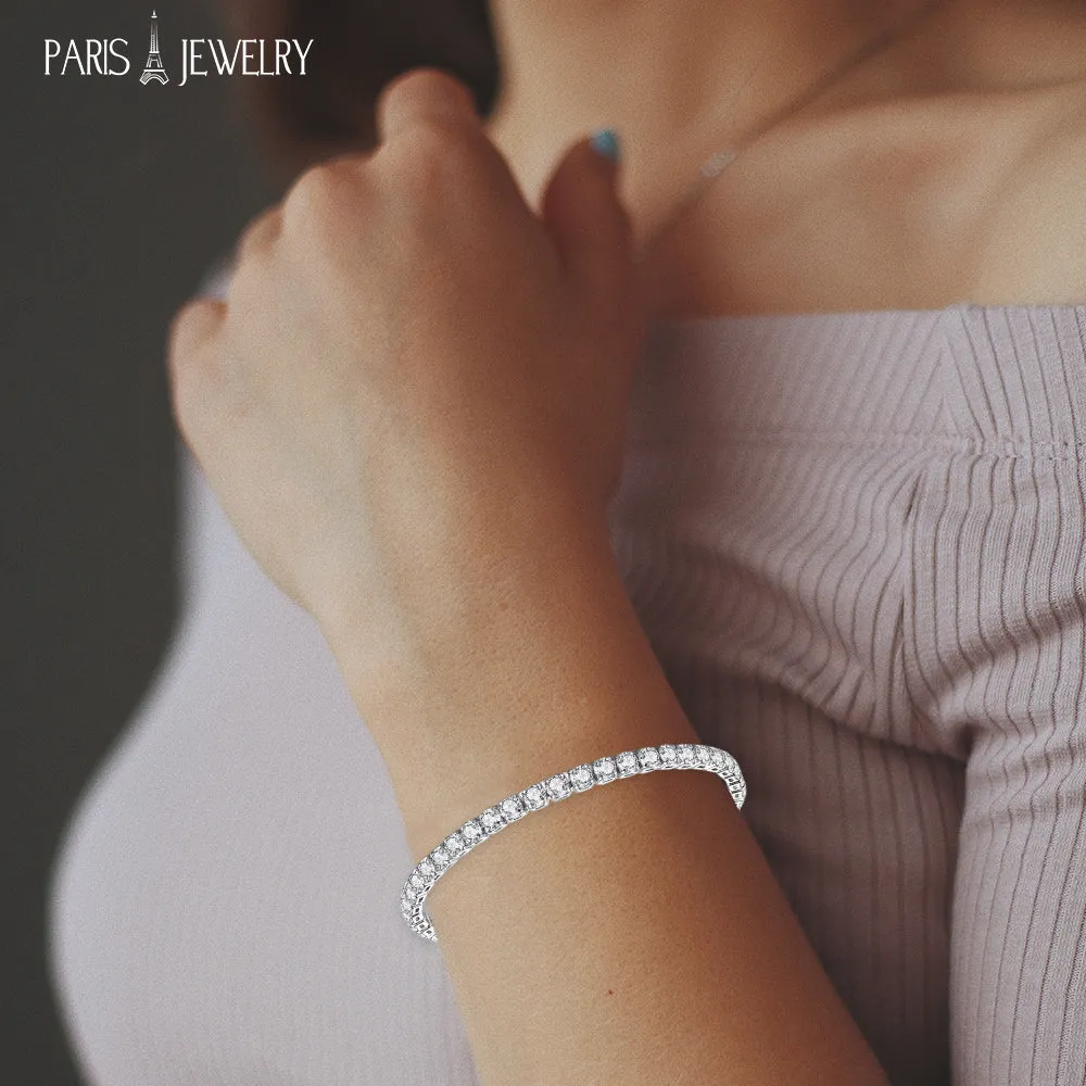 Paris Jewelry 14K White Gold 4 Carat Created White Sapphire Tennis Bracelet Plated