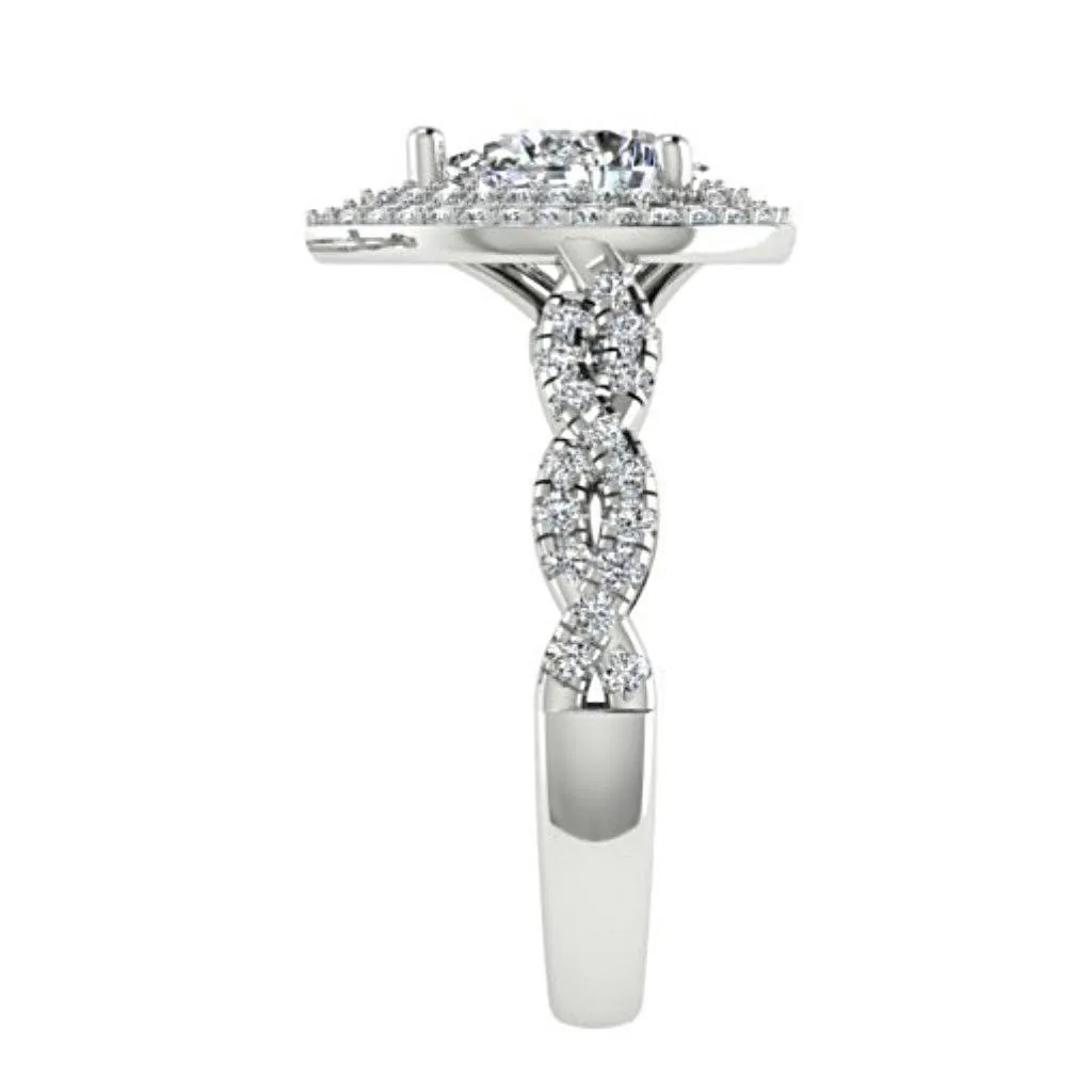 Pear Diamond Double Halo Engagement Ring 18K White Gold