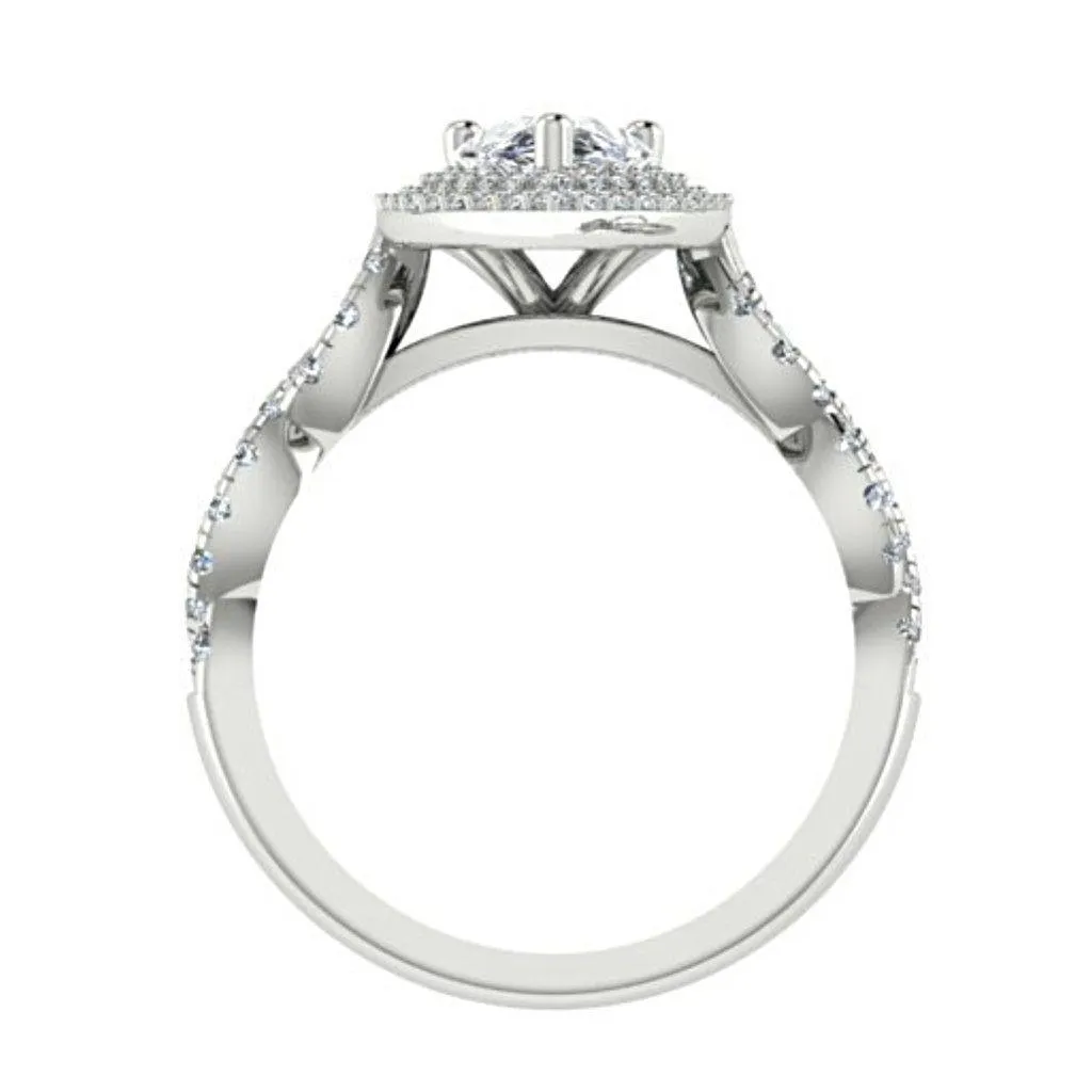 Pear Diamond Double Halo Engagement Ring 18K White Gold