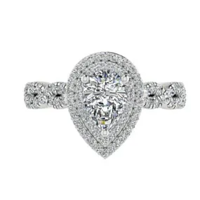 Pear Diamond Double Halo Engagement Ring 18K White Gold