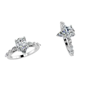 Pear Diamond Ring with Marquise and Round Side Stones