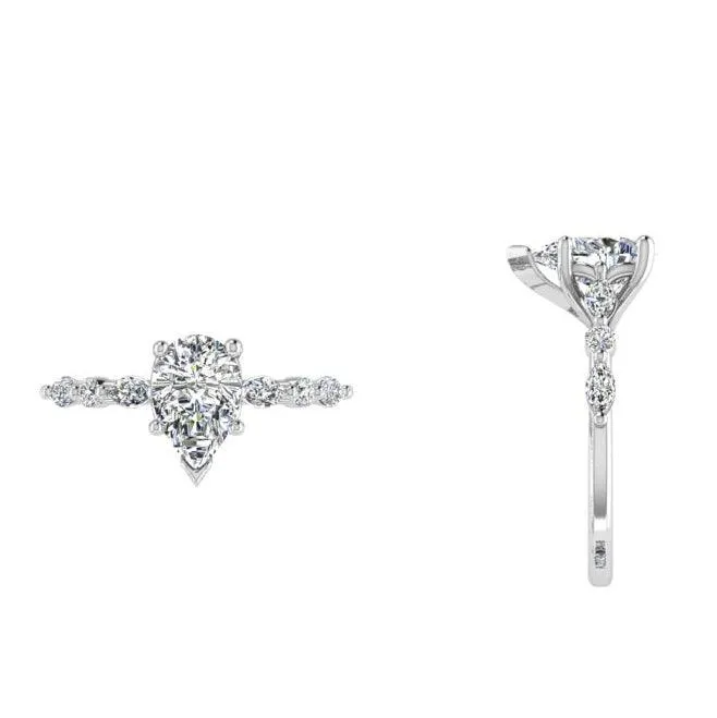 Pear Diamond Ring with Marquise and Round Side Stones