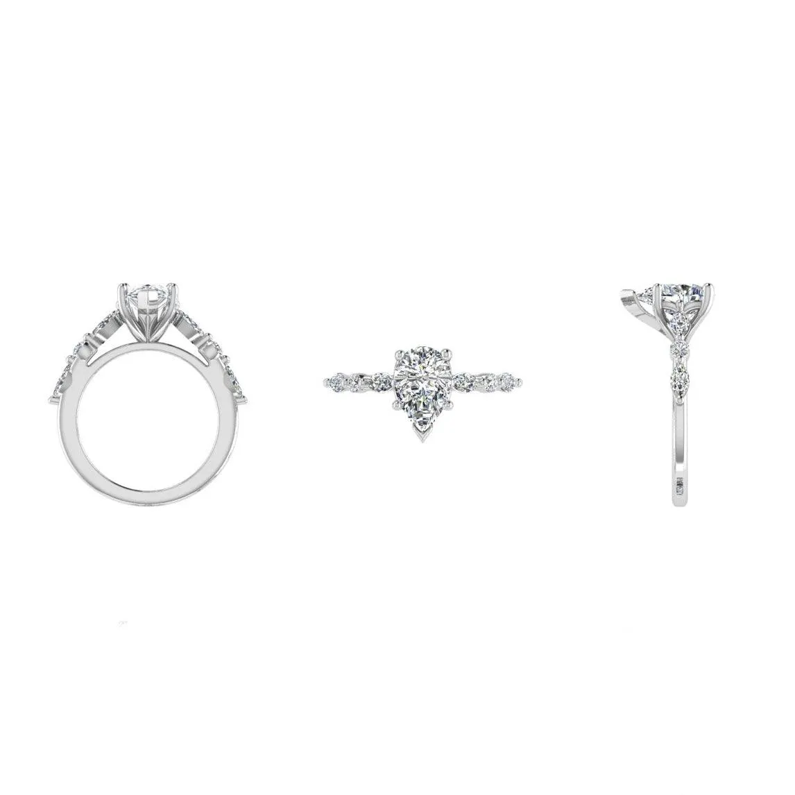 Pear Diamond Ring with Marquise and Round Side Stones