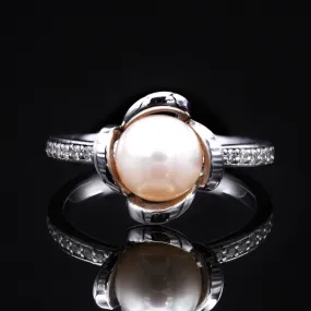 Pearl Engagement Ring with Diamonds in White Gold
